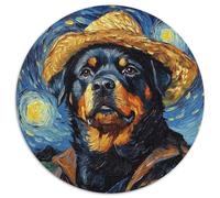 Rompecabezas Redondo de 1000 Piezas para Adultos de Van Gogh Rottweiler Nivel Principiante: Ideal para cumpleaños y Regalos Festivos (67,5x67,5cm)