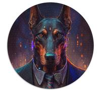 Rompecabezas Redondo de 1000 Piezas para Adultos, diseño de Boss Doberman cumpleaños, festividades y decoración del hogar 1000 Piezas (67,5x67,5cm)