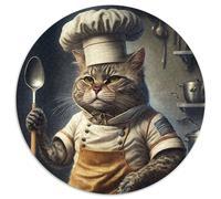 Rompecabezas Redondo de 1000 Piezas para Adultos, diseño de Gato Chef, Rompecabezas de cartón, desafiante Rompecabezas para Adolescentes, decoración del hogar o Regalo (67,5x67,5cm)