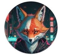 Rompecabezas Redondo de 1000 Piezas para Adultos, diseño de Zorro ciberpunk de cartón, Ideal para Relajarse, decoración del hogar (67,5x67,5cm)
