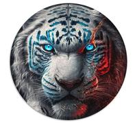 Rompecabezas Redondo de 1000 Piezas para Adultos, Peligro, Tigre Blanco, desafiantes Rompecabezas, cumpleaños o Vacaciones, Juego de Fiesta (67,5x67,5cm)