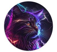Rompecabezas Redondo de 1000 Piezas Rayos, Gato Cósmico, Arte con IA, Ideal para Regalar en casa, cumpleaños o Viajes (67,5x67,5cm)