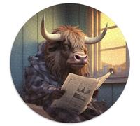 Rompecabezas Redondo de 1000 Piezas Yak Leyendo periódico, Ideal para Regalar en casa, de 67,5 x 67,5 cm.