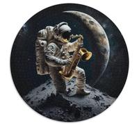 Rompecabezas Redondo de cartón de 1000 Piezas Astronauta Tocando el saxofón para Adultos, Ideal para Adolescentes y familias, (1000 Piezas, 67,5x67,5cm)