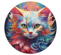 Rompecabezas Redondo de Gato psicodélico Colorido de 1000 Piezas. Un Rompecabezas desafiante para Adolescentes, diversión Familiar, Regalo de decoración del hogar 67,5 x 67,5 cm.