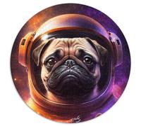 Rompecabezas Redondo MSpace de 1000 Piezas, diseño de Astronauta Pug cumpleaños Juego de ingenio desafiante 1000 Piezas (67,5x67,5cm)