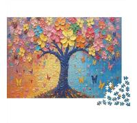 Rompecabezas Regalo Arte Árbol Colorido 1000 Piezas Adultos Árbol Degradado Mariposas Flores Vibrantes Premium Grueso Resistente Desafiante Duro Alivio Estrés 70x50cm/1000pzs