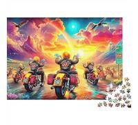 Rompecabezas Regalo Motorcycle Rally 1000 Piezas Adultos Motocicletas Pilotos Atardecer Montañas Arcoíris Premium Grueso Resistente Desafiante Duro Alivio Estrés 70x50cm/1000pzs
