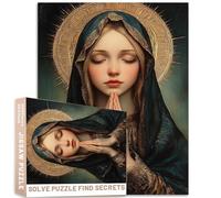 Rompecabezas religioso de 1000 piezas Santa María azul verde halo manos plegadas oración de 27 x 20 pulgadas, estilo de pintura al óleo desafiante juegos de actividades familiares, colorido