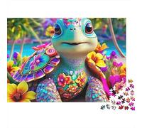 Rompecabezas Resistente Arte Tortuga Colorida 1000 Piezas Adultos Tortuga Marina Floral Tropical Fantasiosa Linda Premium Grueso Vibrante Desafiante Alivio Estrés Juego 38x26cm/1000pzs