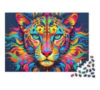 Rompecabezas Resistente Retrato Leopardo Colorido 1000 Piezas Adultos Leopardo Arcoíris Vibrante Arte Abstracto Premium Grueso Vibrante Desafiante Alivio Estrés Juego 38x26cm/1000pzs