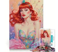 Rompecabezas Retrato de Belleza Floral de una Pelirroja Pin-up para Adultos, 1000 Piezas, Juguete Intelectual, Tiempo Acogedor, Corte (38x26cm)