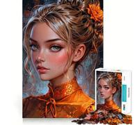 Rompecabezas Retrato de una Mujer en Naranja para Adolescentes, 1000 Piezas, Wise Think Toy, Gentle Leisure, Tight Cut, Santa Wish List (38x26cm)