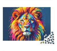 Rompecabezas Retrato León Colorido 1000 Piezas Adultos León Arcoíris Melena Colorido Abstracto Premium Grueso Resistente Vibrante Desafiante Duro Alivio Estrés Regalo 52x38cm/1000pzs