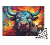 Rompecabezas Retrato Toro Colorido 1000 Piezas Adultos Toro Pintura Vibrante Cuernos Abstracto Desafiante Duro Premium Grueso Resistente Vibrante Alivio Estrés 38x26cm/1000pzs