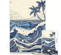 Rompecabezas Retro Azul con Olas del océano para Adolescentes, 1000 Piezas, Juguete Inteligente para aliviar el estrés, Borde Afilado, Regalo de cumpleaños (50x75cm)