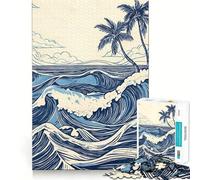 Rompecabezas Retro Azul con Olas del océano para Adolescentes, 1000 Piezas, Juguete Inteligente para aliviar el estrés, Borde Afilado, Regalo de cumpleaños (50x75cm)