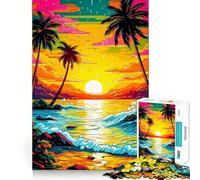 Rompecabezas Retro Beach Sunset de 1000 Piezas para Adolescentes, Juguete Intelectual, relajación Mental, Corte de Calidad, Regalo navideño (38x52cm)