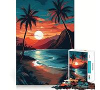 Rompecabezas Retro Beach Sunset de 1000 Piezas para Adultos Ideal para estimular la Memoria, Relajarse y Jugar con Rompecabezas Corte Suave Regalo de cumpleaños (38x26cm)