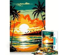 Rompecabezas Retro Beach Sunset de 1000 Piezas para Adultos Mejora la Memoria, Alivia la ansiedad y Tiene Bordes precisos Sorpresa navideña (50x75cm)
