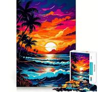 Rompecabezas Retro Beach Sunset de 1000 Piezas para Adultos: Mejora la Memoria, Calma la Mente, diseño, Montaje, Regalo Creativo (38x52cm)