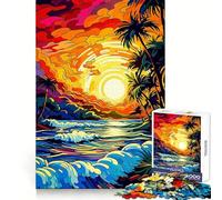 Rompecabezas Retro Beach Sunset de 1000 Piezas para Adultos: Mejora la Memoria, Calma la Mente, diseño, Montaje, Regalo Creativo (38x26cm)