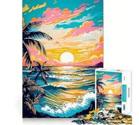 Rompecabezas Retro Beach Sunset de 1000 Piezas para Adultos: Mejora la Memoria, diversión Relajante, Bordes Afilados, Regalo navideño (50x75cm)