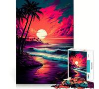 Rompecabezas Retro Beach Sunset de 1000 Piezas para Adultos: Mejora la Memoria, diversión Relajante, Bordes Afilados, Regalo navideño (50x75cm)