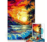 Rompecabezas Retro Beach Sunset de 1000 Piezas para Adultos: Mejora la Memoria, diversión Relajante, Bordes Afilados, Regalo navideño (38x52cm)