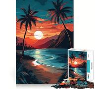Rompecabezas Retro Beach Sunset de 1000 Piezas para Adultos Que fortalece la Memoria, diversión en Grupo, Bordes limpios, Regalo Elegante (38x52cm)