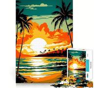 Rompecabezas Retro Beach Sunset de 1000 Piezas para Adultos y Adolescentes Recuerda armarlo Lentamente Disfruta de un Corte preciso Arte Coleccionable (38x26cm)