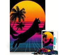 Rompecabezas Retro Cat Synthwave de 1000 Piezas para Adolescentes Juguete de razonamiento y Habilidad Divertido y Relajante Corte preciso Regalo Ideal (38x26cm)