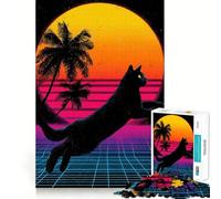 Rompecabezas Retro Cat Synthwave para Adolescentes, 1000 Piezas, Mejora la Memoria, Relajante, Divertido, Corte Premium, Regalo Elegante (38x52cm)