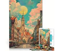 Rompecabezas Retro City Munich Alemania 1000 Piezas para Adultos Fortalece la Memoria Calma la Mente Calidad Borde Cálido Sorpresa (50x75cm)