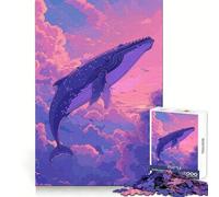 Rompecabezas Retro de 1000 Piezas con diseño de Ballena Volando en el Cielo para Adultos Ideal para estimular la Memoria, brindar un Entretenimiento Tranquilo y una Experiencia Memorable (38x52cm)