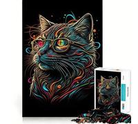 Rompecabezas Retro de 1000 Piezas con diseño de Gato con Gafas para Adolescentes Ideal para Mejorar la Memoria, Relajarse, Jugar con precisión y Estilo Regalo Elegante (50x75cm)