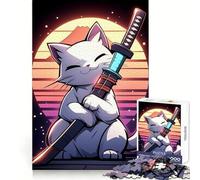 Rompecabezas Retro de 1000 Piezas con diseño de Gato samurái,Ideal para Adolescentes Un Rompecabezas Divertido y fácil de armar Navidad (50x75cm)