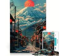 Rompecabezas Retro de 1000 Piezas de la Ciudad del Monte Fuji para Adultos Juego Mental Pasatiempo en casa Bordes limpios Un Regalo Encantador (38x26cm)