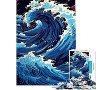 Rompecabezas Retro de 1000 Piezas para Adultos Azul Oscuro Gran Ola Ideal para Juegos Familiares Vacaciones en casa para Pasar el rato difícil y desafiante (tamaño 50x75cm)