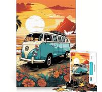 Rompecabezas Retro de autobús VW para Adolescentes, Ideal para Viajar a la Playa 1000 Piezas Mejora la Memoria Momentos de Tranquilidad Corte Premium Regalo de cumpleaños (38x52cm)