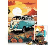 Rompecabezas Retro de autobús VW para Viajes a la Playa para Adultos, 1000 Piezas, ejercita la Mente, relajación, colección de Arte de Bordes precisos (38x26cm)