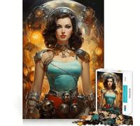 Rompecabezas Retro de Ciencia ficción con una Hermosa Chica de 1000 Piezas para Adolescentes Juguete de lógica Fuerte Tiempo Sereno Borde Transparente Regalo Creativo (50x75cm)