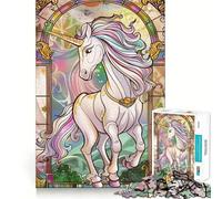 Rompecabezas Retro de Cristal Dorado con diseño de Unicornio,1000 Piezas,Juego cognitivo Divertido,Troquelado de Alta precisión, aliviar el estrés (50x75cm)