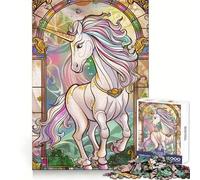 Rompecabezas Retro de Cristal Dorado con diseño de Unicornio para Adolescentes, 1000 Piezas, Entrenamiento Inteligente, Tiempo Libre Feliz, Corte Impecable, Navidad Alegre (38x52cm)