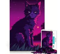 Rompecabezas Retro de Gato al Atardecer de 1000 Piezas para Adolescentes Juguete de razonamiento y Habilidad Divertido y Relajante Corte preciso Regalo Ideal (38x52cm)