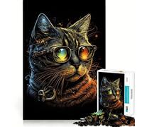 Rompecabezas Retro de Gato con Gafas, 1000 Piezas, para Adolescentes, para estimular la Memoria, calmar la evasión, armar un patrón, Sorpresa cálida (50x75cm)