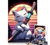 Rompecabezas Retro de Gato samurái para Adultos,1000 Piezas,para Practicar la lógica,pasatiempo Relajante,Bordes limpios,Gran Regalo (38x52cm)