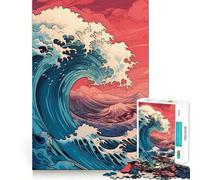 Rompecabezas Retro de la Gran Ola Rosa para Adolescentes, 1000 Piezas, Wise Think Toy Leisure Fun Clear Cut Wall Art Decor (50x75cm)