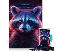 Rompecabezas Retro de Mapache Rosa neón y Morado de 1000 Piezas para Adolescentes Juguete Mental para aliviar el estrés Corte Premium (38x52cm)