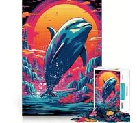 Rompecabezas Retro Dolphin Jump de 1000 Piezas para Adolescentes, Juguete Mental para aliviar el estrés, Corte Premium, (38x26cm)